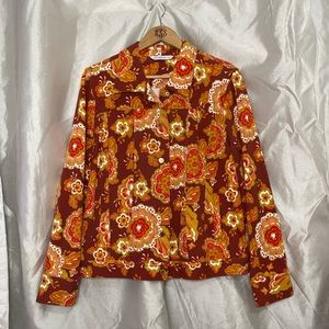 y2k Isaac Mizrahi Live Retro Groovy Floral Print Fall Colored Button Down Jacket